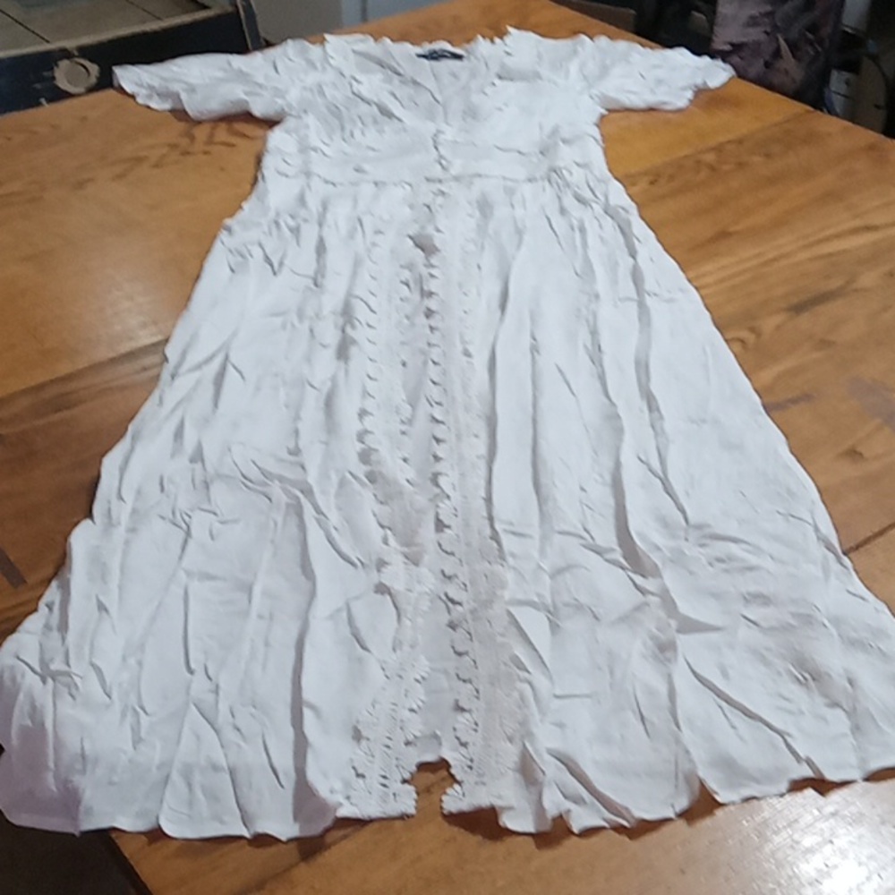 Lulu's Dress Womens SHEER Small WHITE Summer Long Party Cocktail Wedding NEW